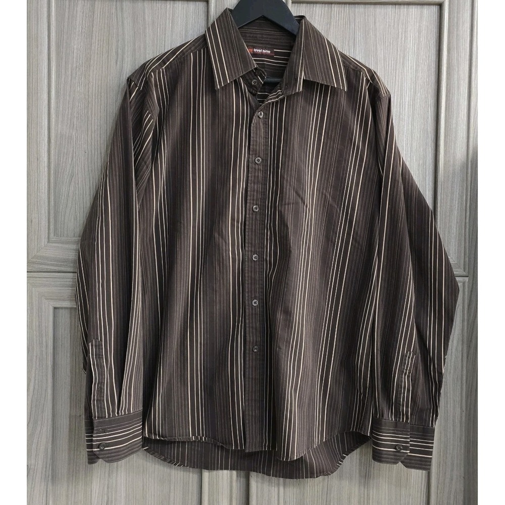 Red Level Nine Mens Dress Shirt XL Multi-color Brown Stripe